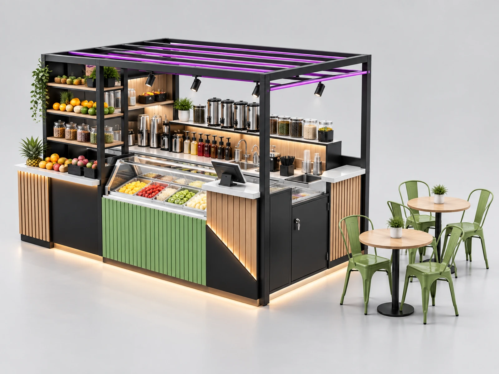 Premium Fruit Tea Kiosk with Fresh Ingredient Display main three-quarter product view