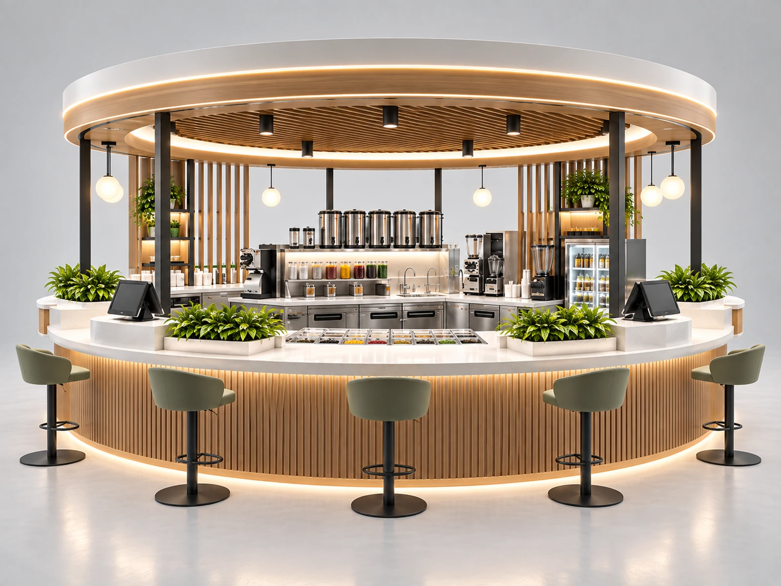 Round Bubble Tea Kiosk with Multi-Side Ordering customer-facing service and display detail