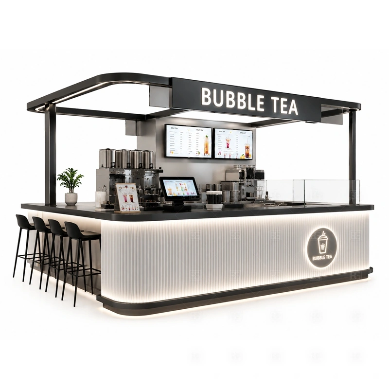 Shopping Mall Boba Tea Kiosk Design layout showing drink-service counter planning shown in the shopping mall boba tea kiosk design product photos, with compact lease areas where storage and customer flow must be planned carefully