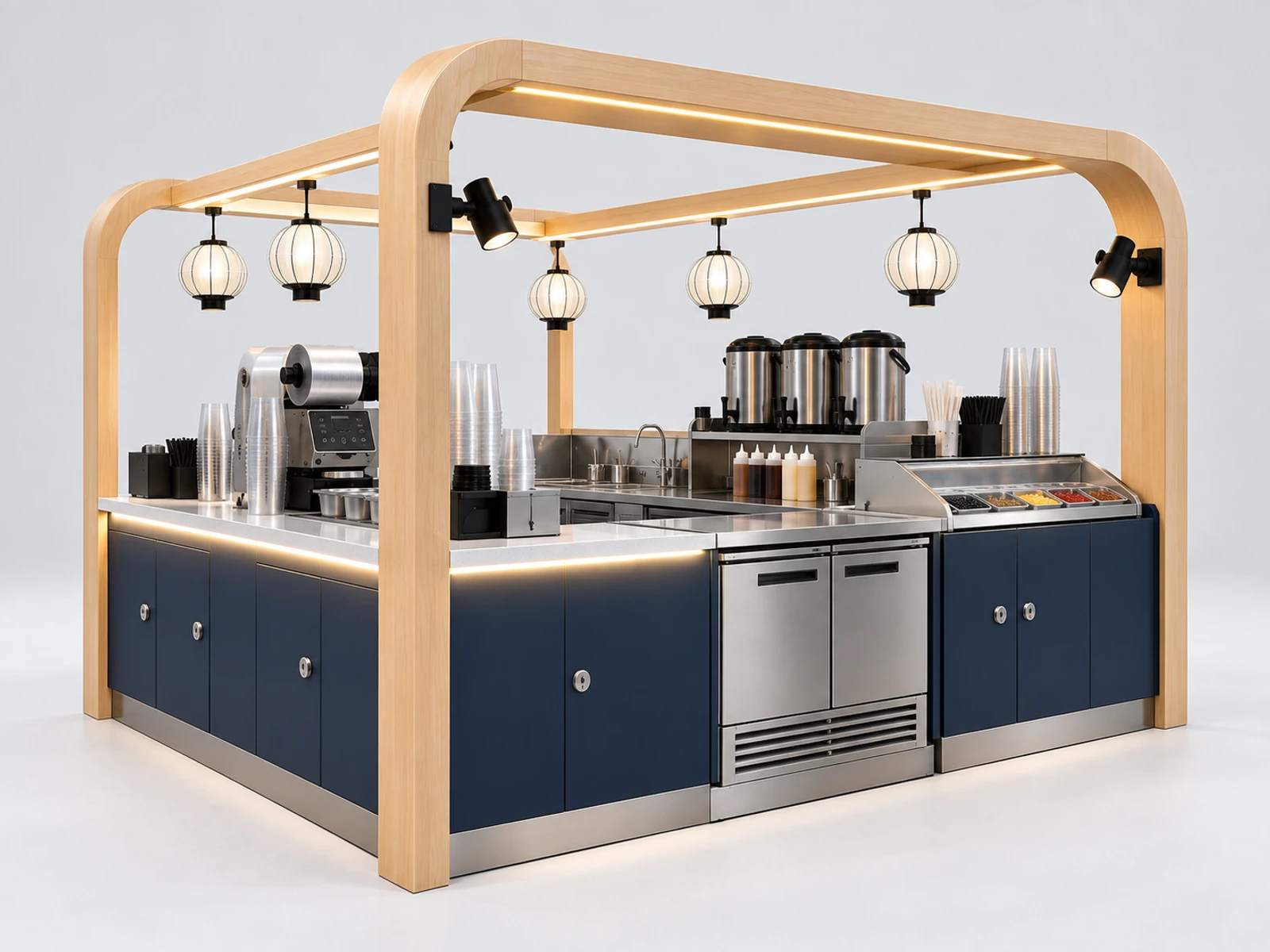 Small Boba Tea Counter with Cup Sealer Station opposite angle showing the complete layout