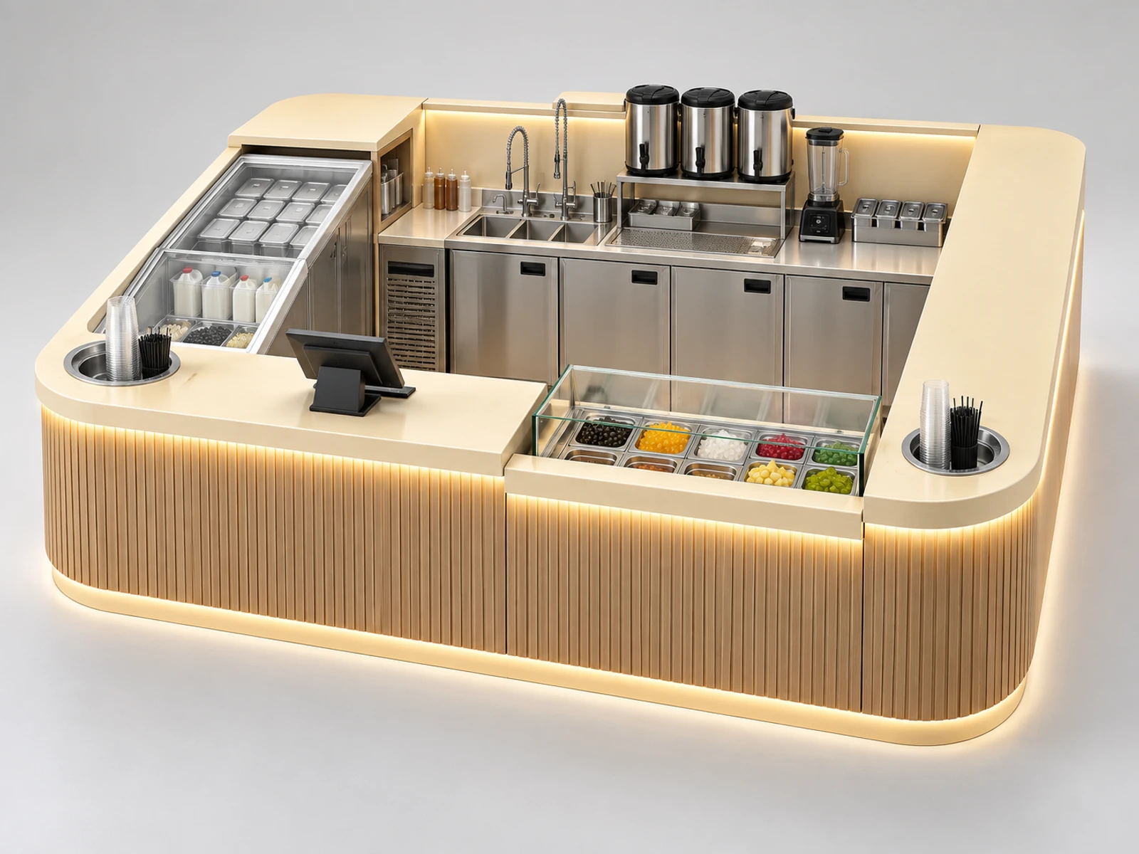 Turnkey Bubble Tea Kiosk with Sink and Utility Planning main three-quarter product view