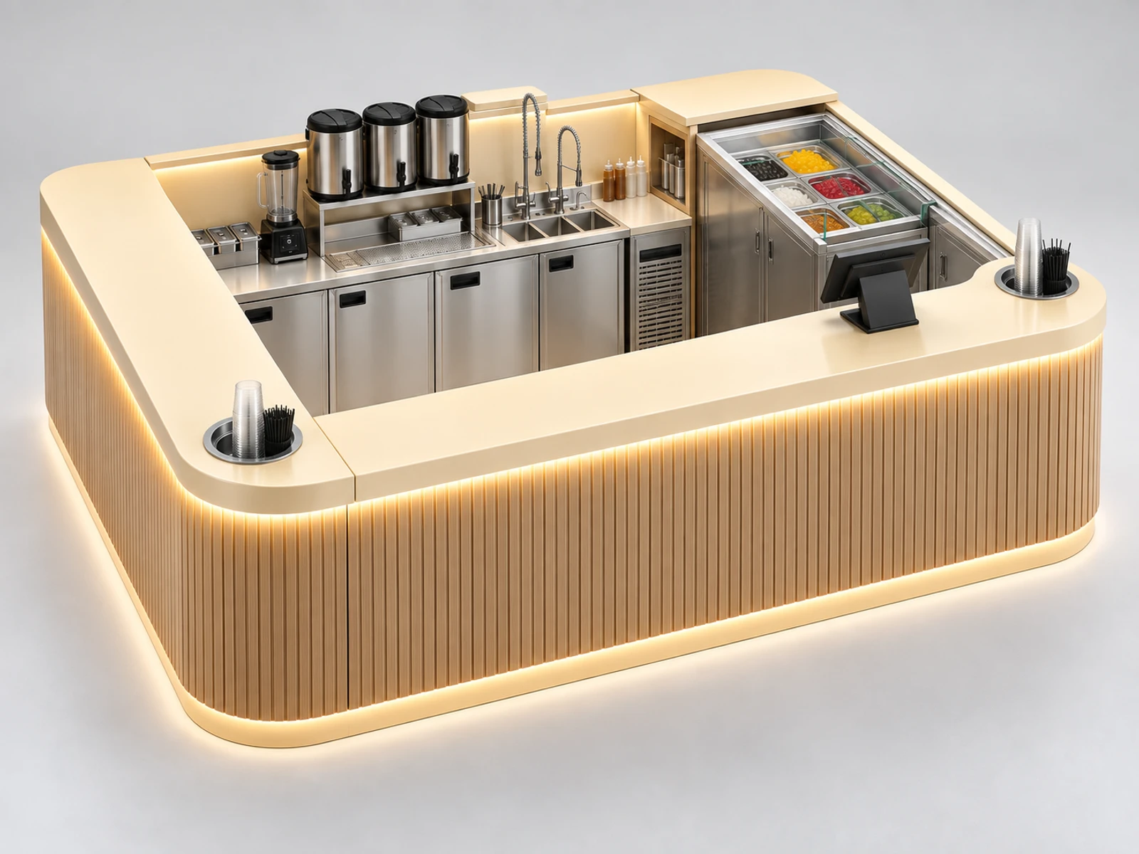 Turnkey Bubble Tea Kiosk with Sink and Utility Planning opposite angle showing the complete layout