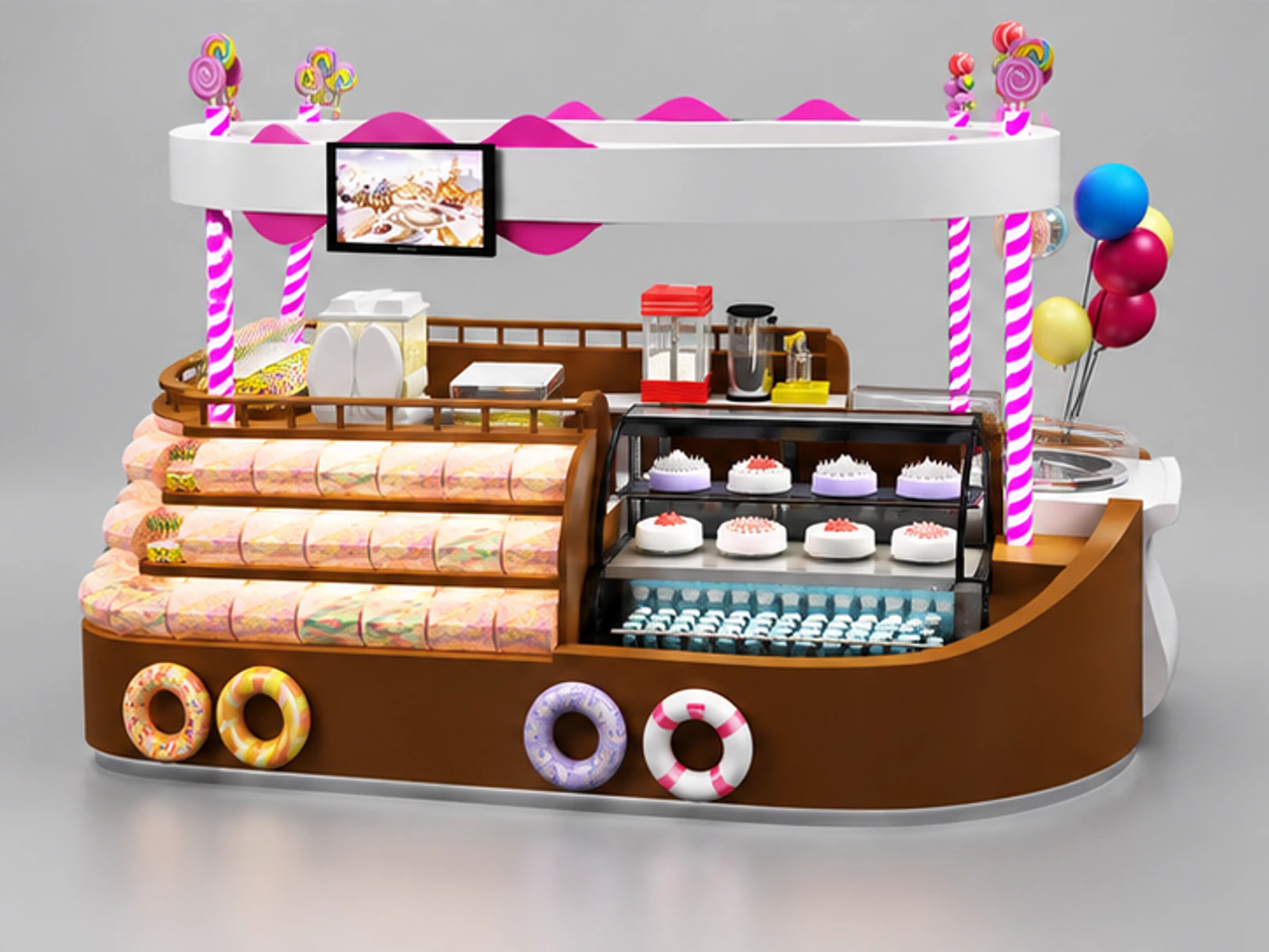 5x3m Attractive candy display kiosk | custom beautiful cake booth customer-facing service and display view