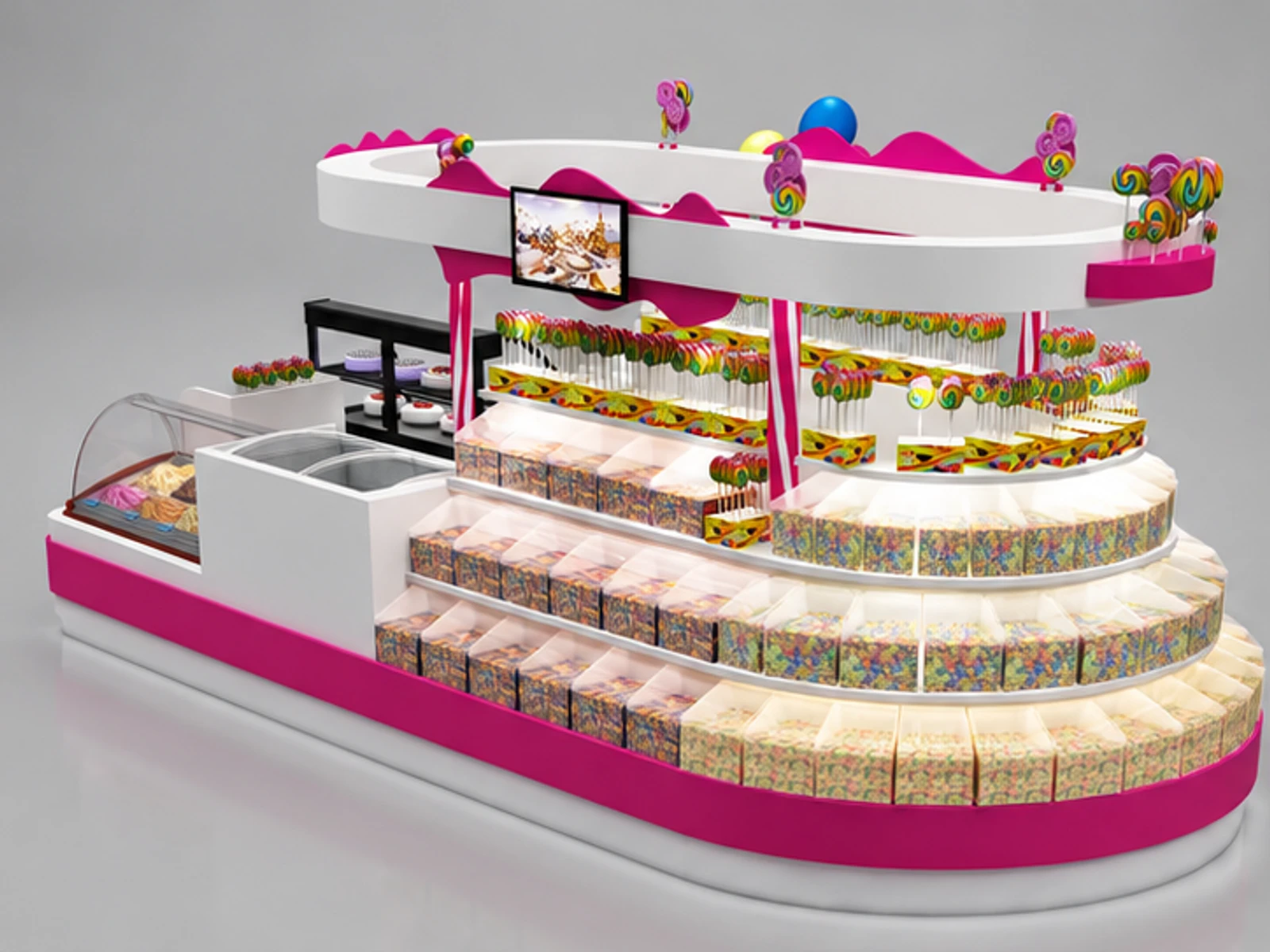 Attractive candy kiosk design | Customized special dessert kiosk main three-quarter view
