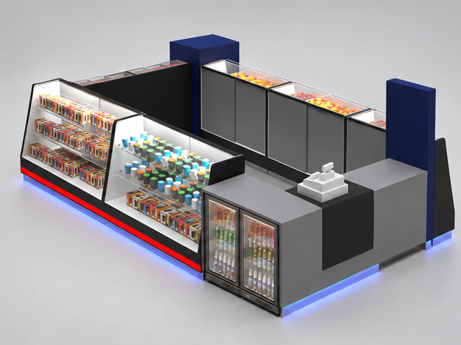 Attractive Candy Kiosk Design With Lighting Chocolate Display Rack main three-quarter view