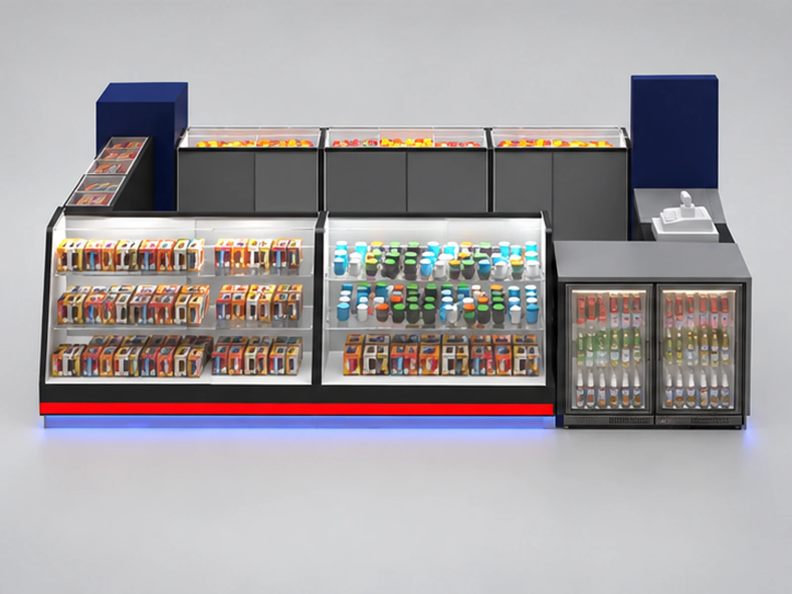 Attractive Candy Kiosk Design With Lighting Chocolate Display Rack customer-facing service and display view