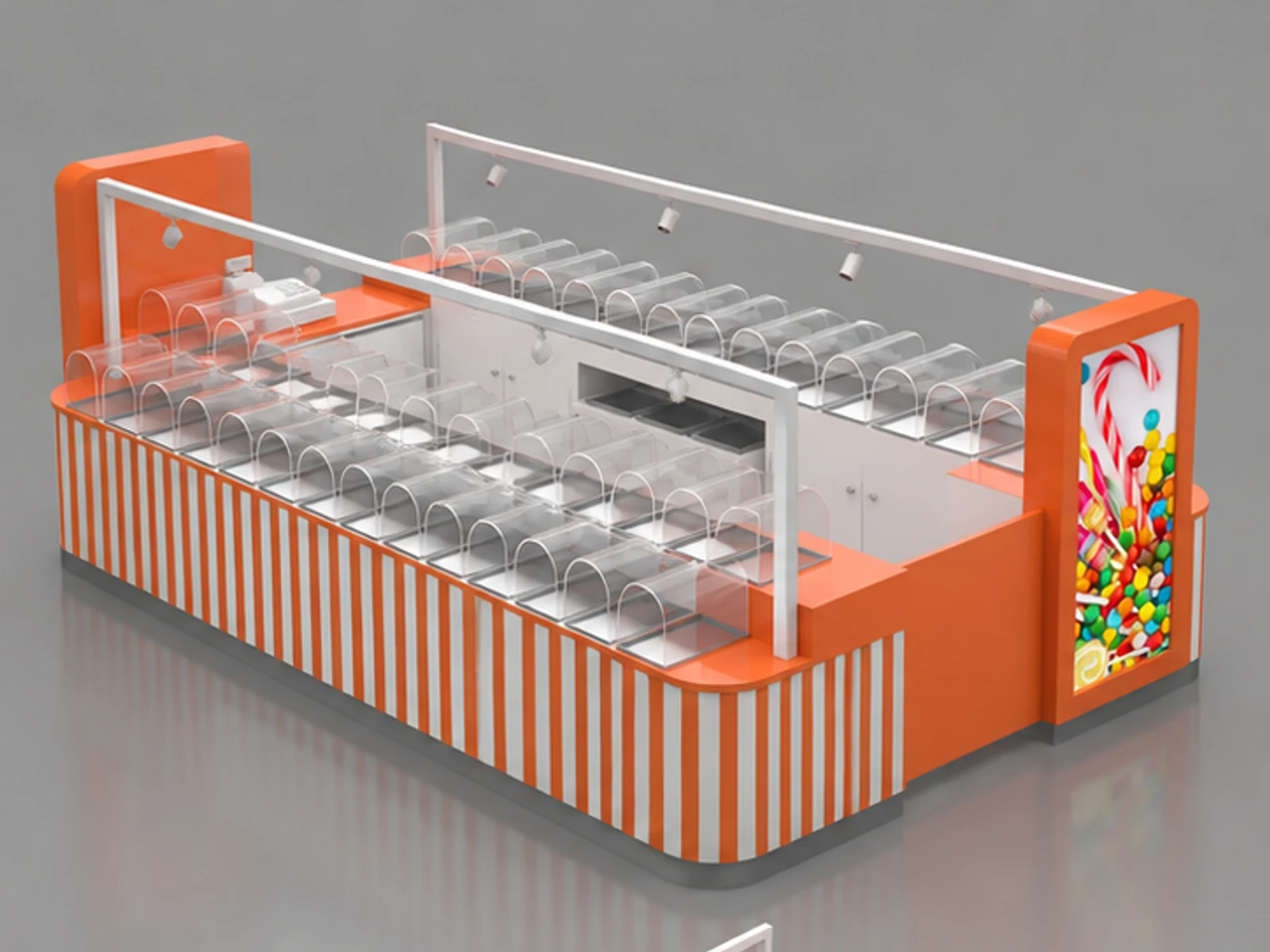 Best Quality Candy Sweet Kiosk Retail Food Stall For Mall opposite angle and overall footprint