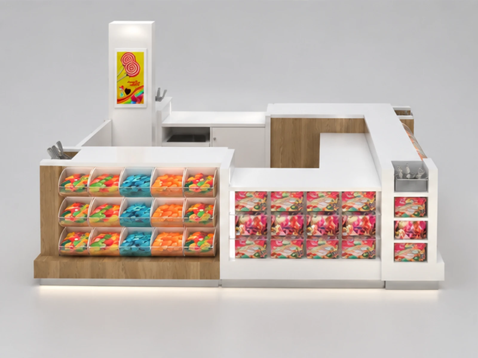 Candy booth Sweet Chocolate Kiosk Design For Sale customer-facing service and display view