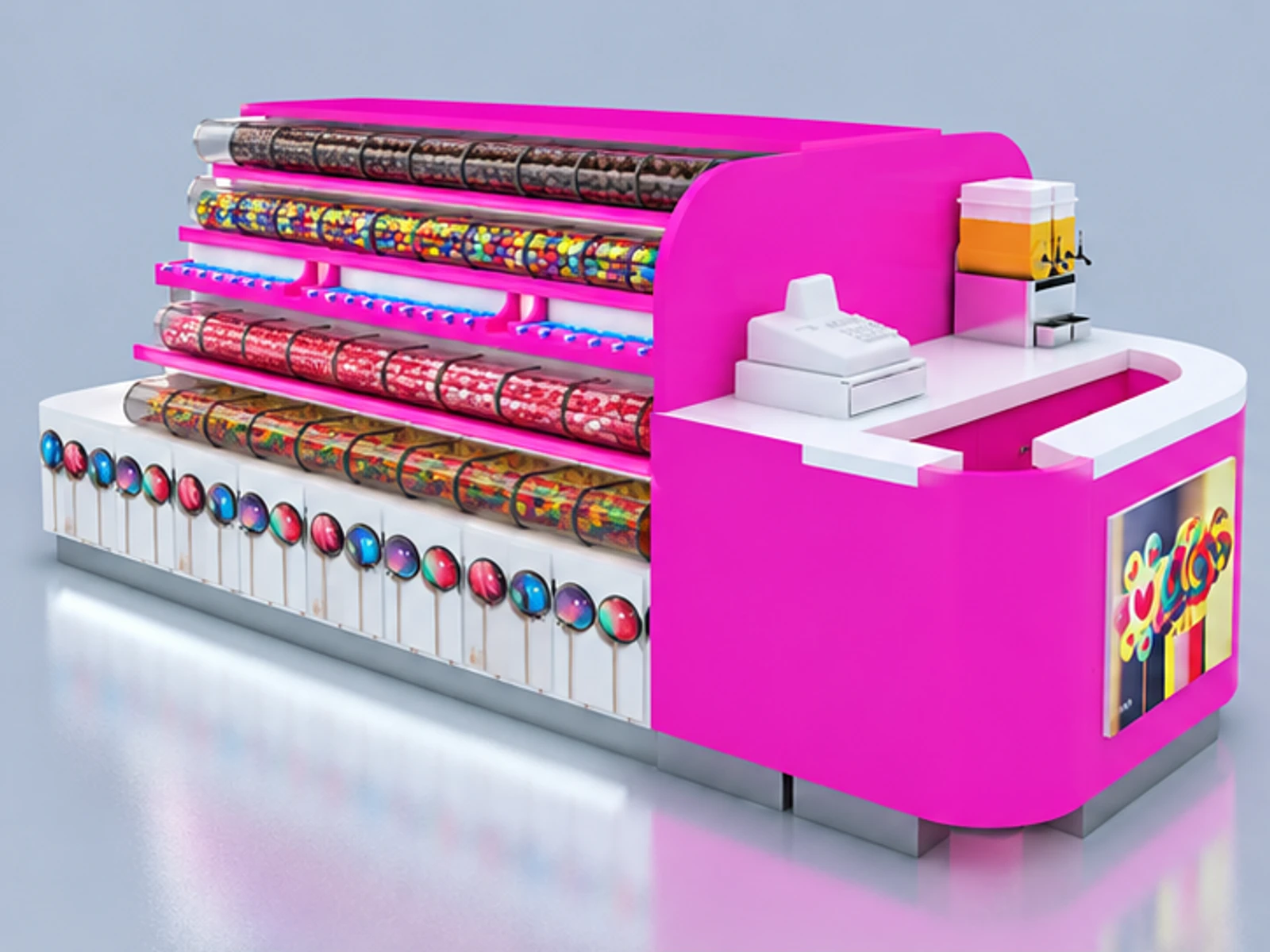 Colorful Candy Kiosk with Mall Retail Design & Nut Display Showcase for Sale main three-quarter view
