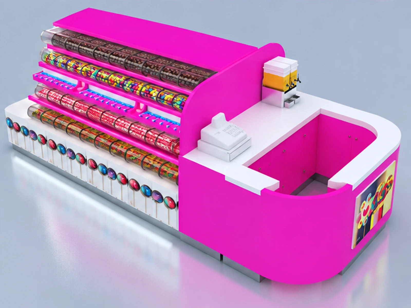 Colorful Candy Kiosk with Mall Retail Design & Nut Display Showcase for Sale staff-side equipment and storage view