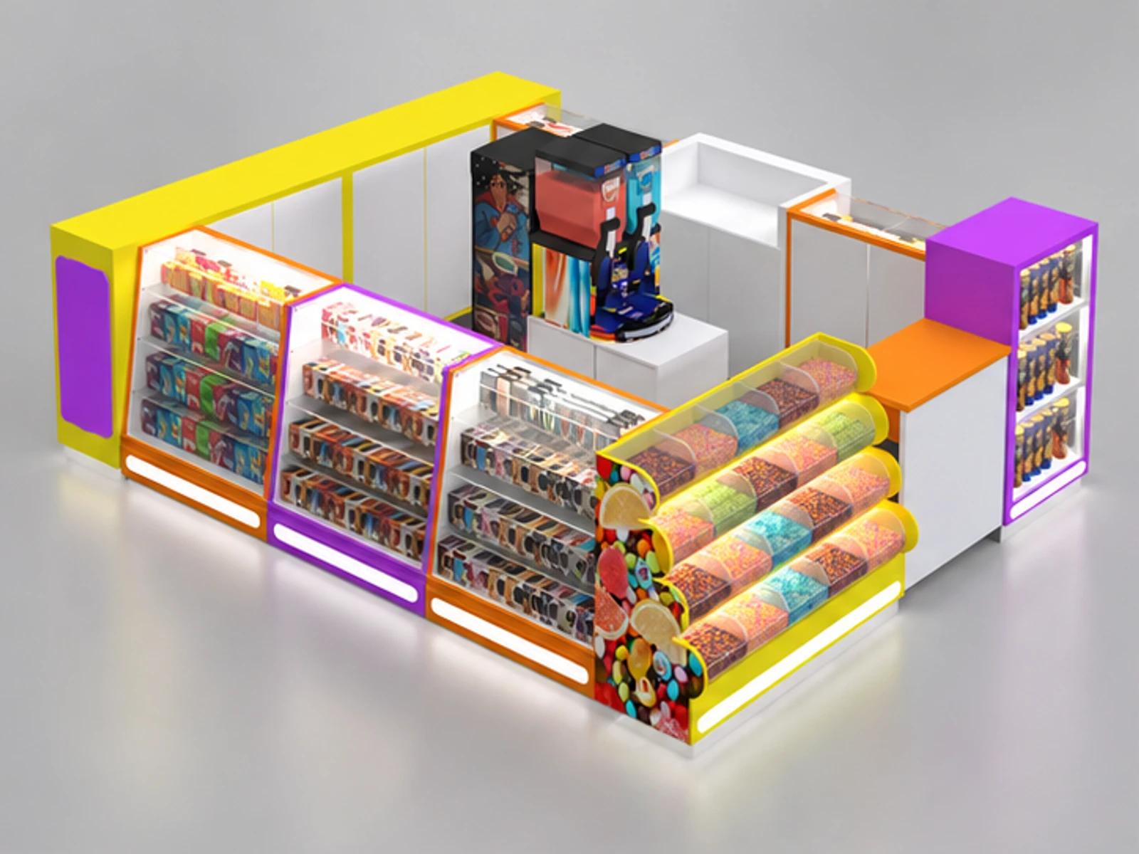 Colorful Sweet Candy kiosk & Shopping Mall Retail Candy Booth main three-quarter view
