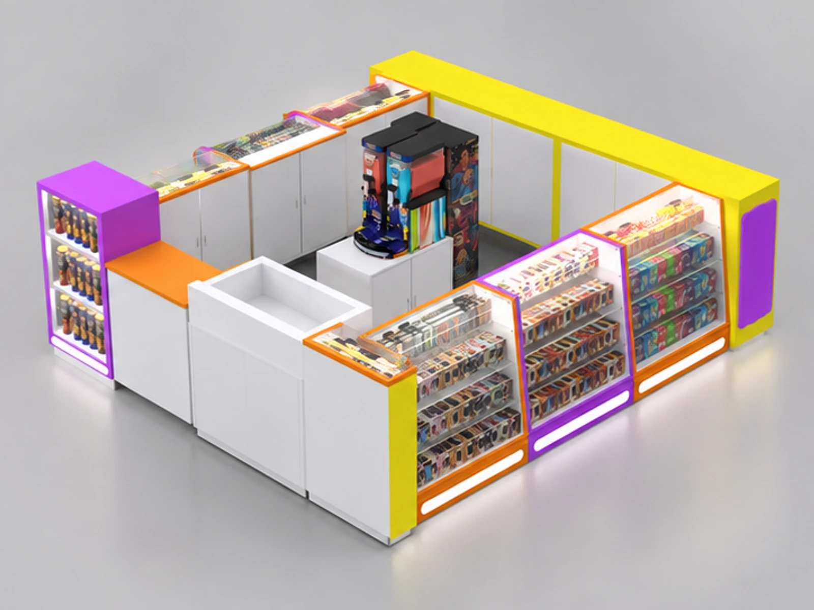 Colorful Sweet Candy kiosk & Shopping Mall Retail Candy Booth opposite angle and overall footprint