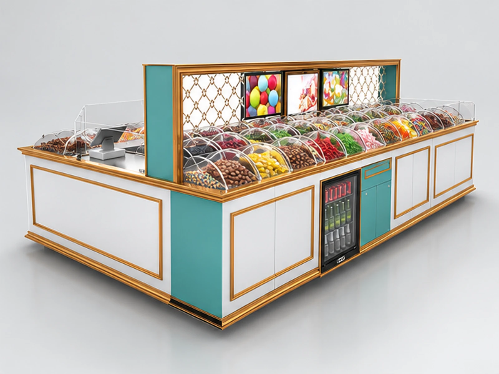 custom candy kiosk design for shopping mall opposite angle and overall footprint