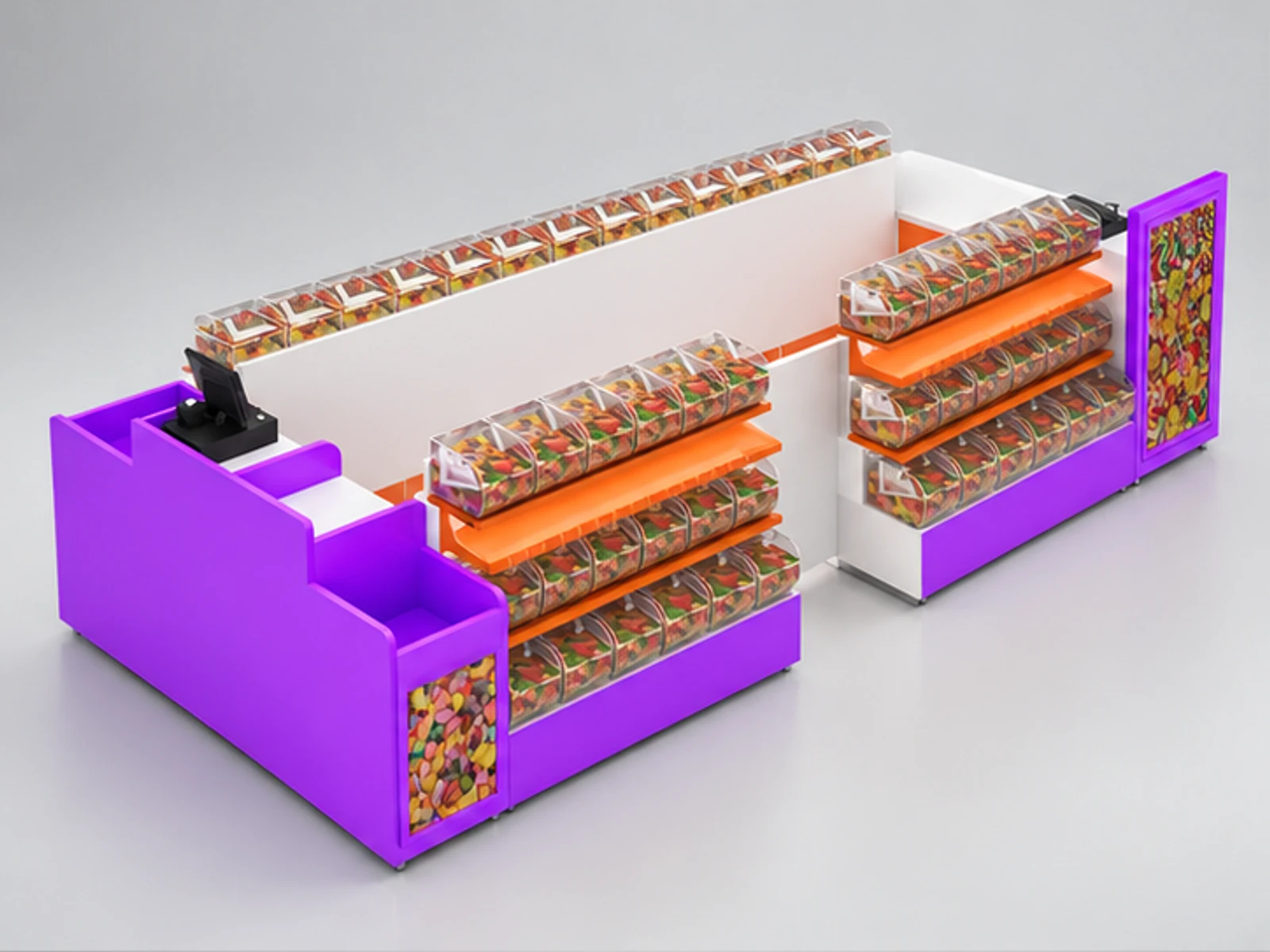 Customize Candy Display Kiosk Wooden Sweet Food Stall main three-quarter view