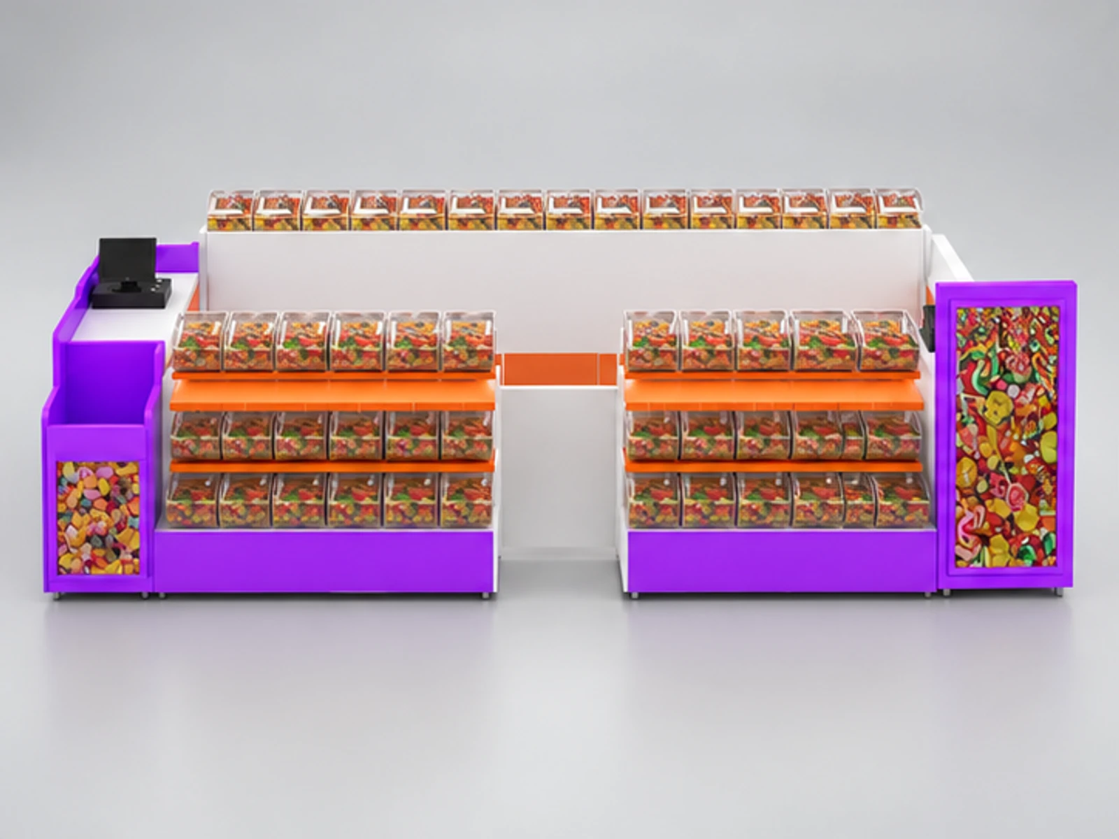 Customize Candy Display Kiosk Wooden Sweet Food Stall customer-facing service and display view