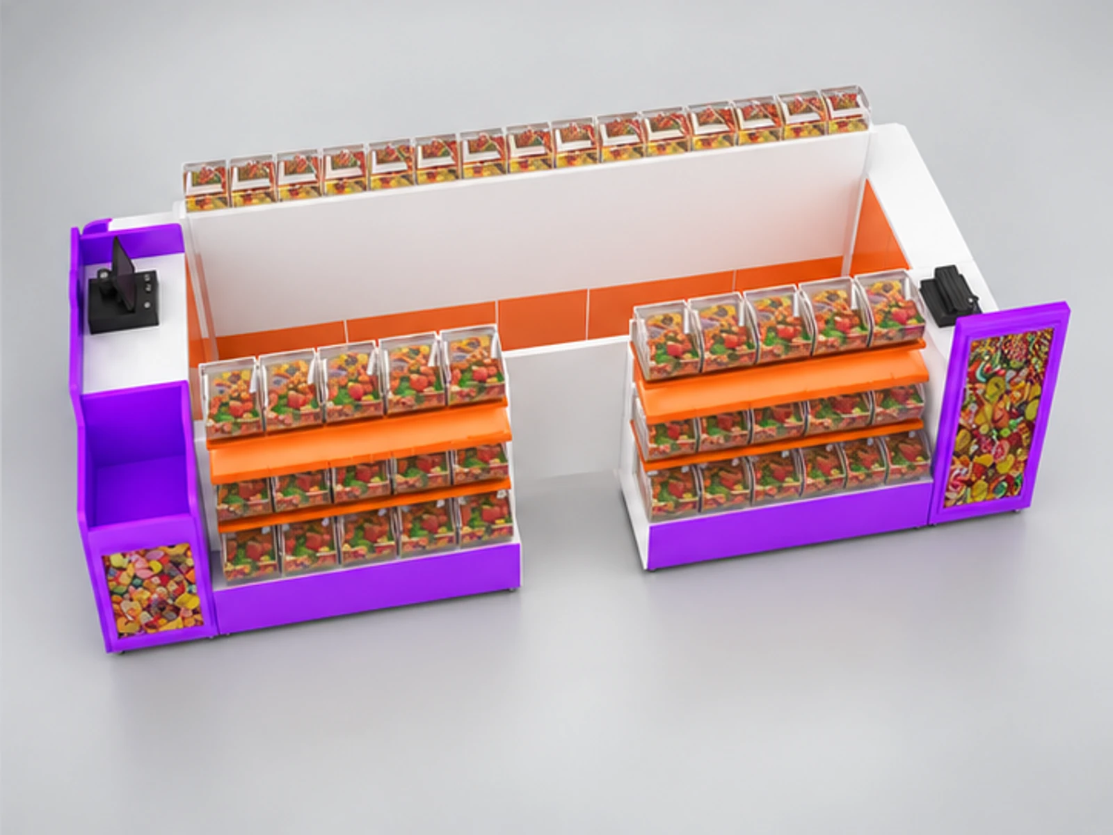 Customize Candy Display Kiosk Wooden Sweet Food Stall staff-side equipment and storage view