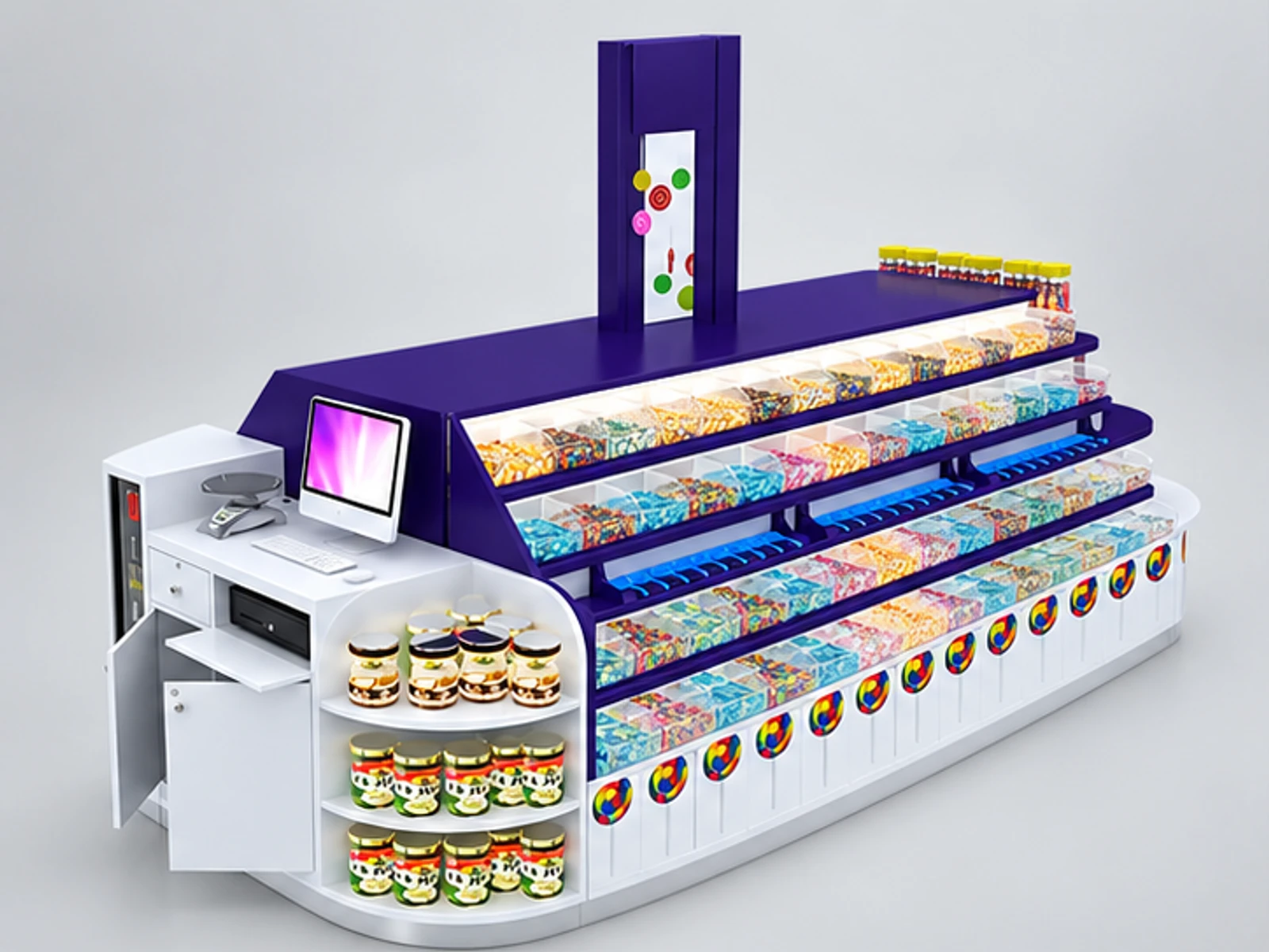 Customized Candy Kiosk & Nut Display Showcase with Professional Design in Retail Store main three-quarter view