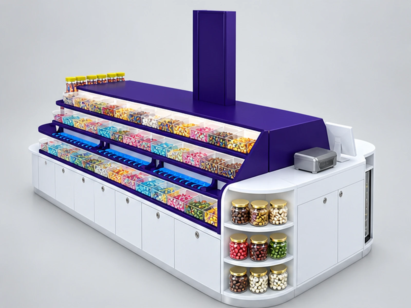 Customized Candy Kiosk & Nut Display Showcase with Professional Design in Retail Store opposite angle and overall footprint