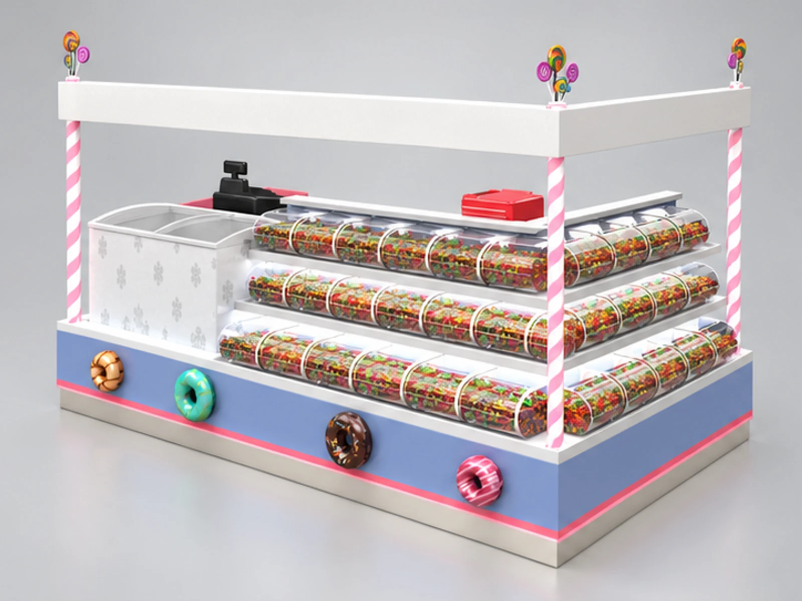 Elegant Candy Kiosk Booth | Portable Sweet Food Counter with Candy Boxes for Sale main three-quarter view