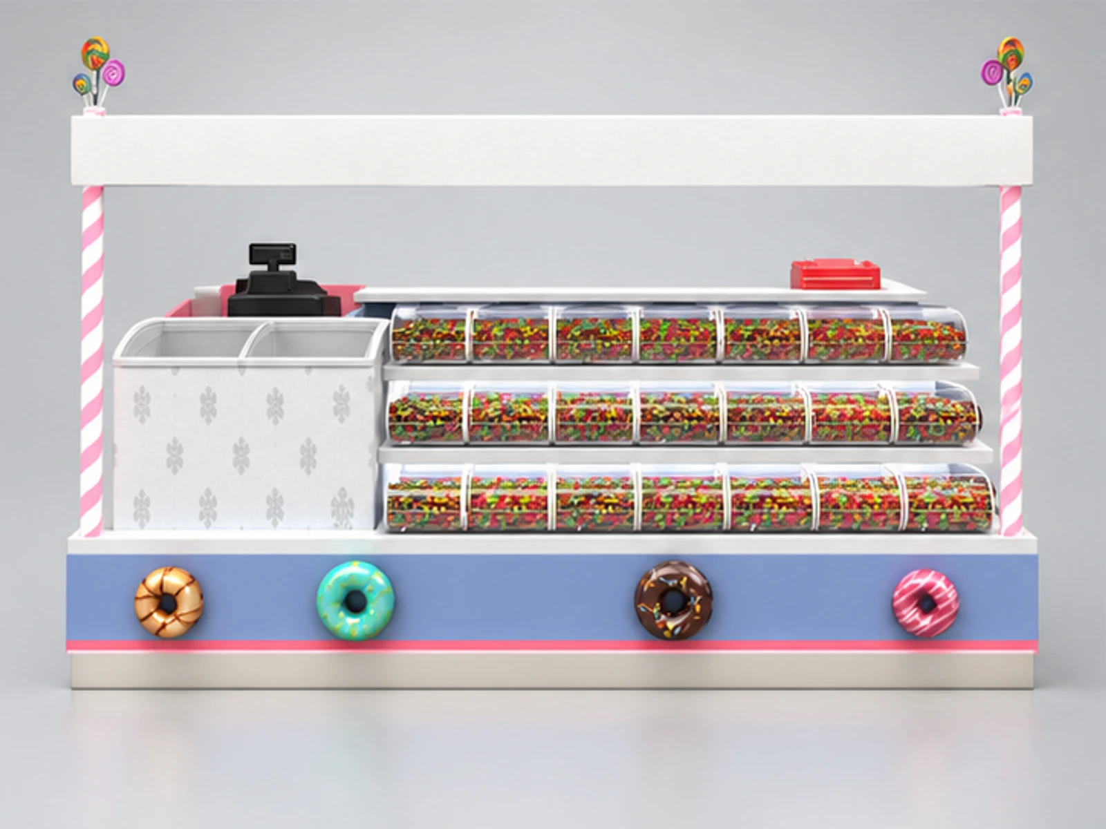 Elegant Candy Kiosk Booth | Portable Sweet Food Counter with Candy Boxes for Sale customer-facing service and display view