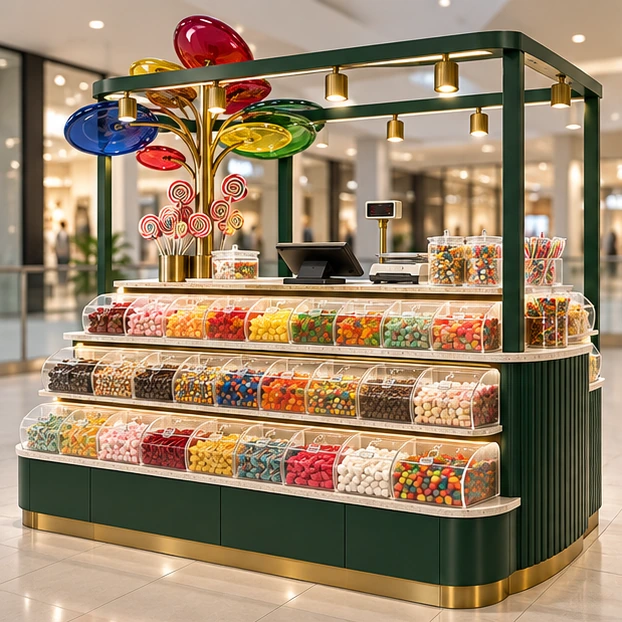 Family Candy Kiosk with Low-Reach Display Bins main three-quarter product rendering