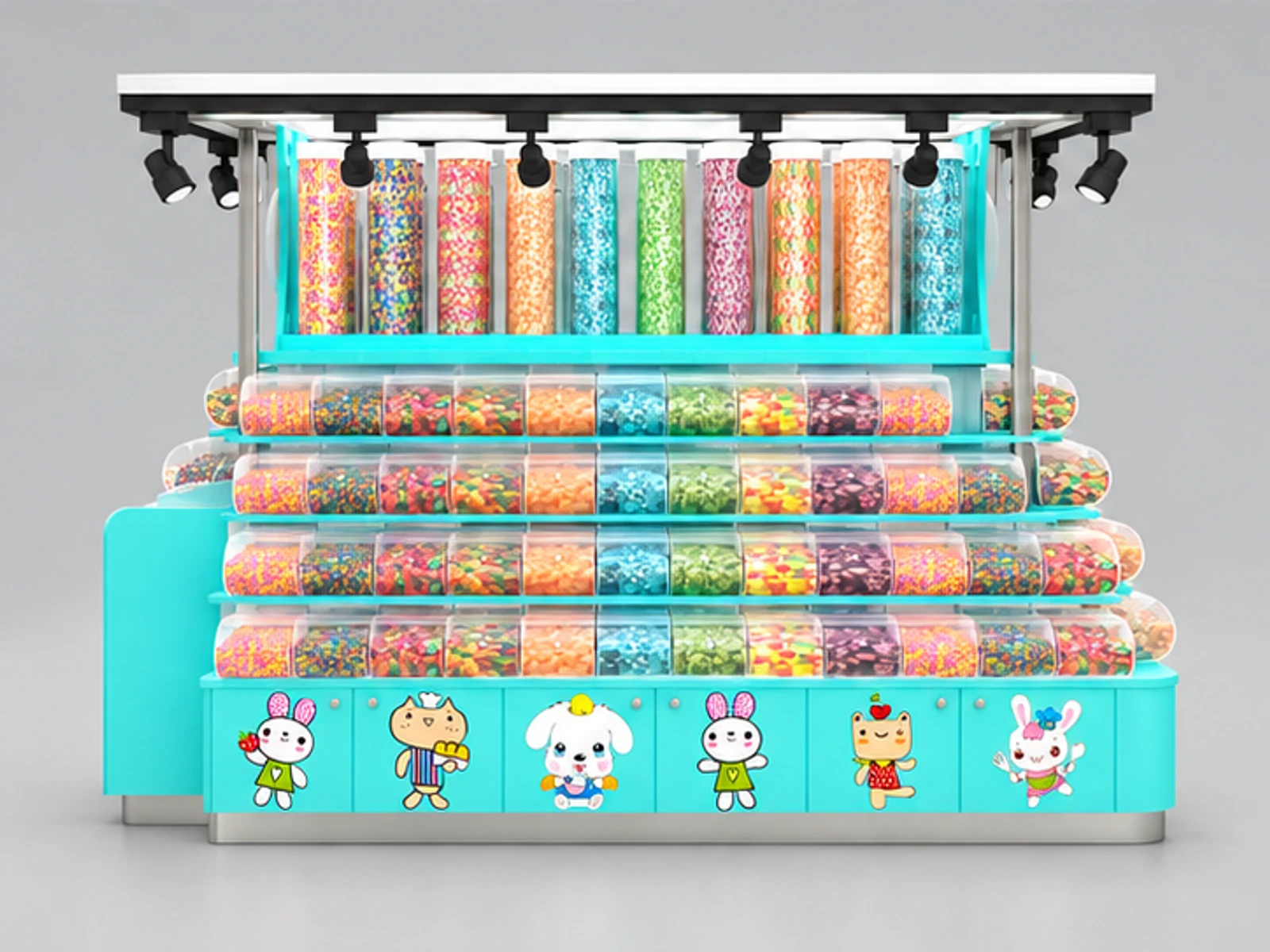 Fancy design mall retail candy display kiosk candy display cart for sale customer-facing service and display view