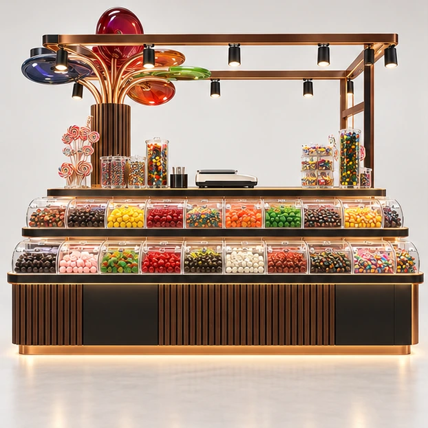 Franchise Candy Kiosk with Repeatable Bin Modules customer-facing service and display view