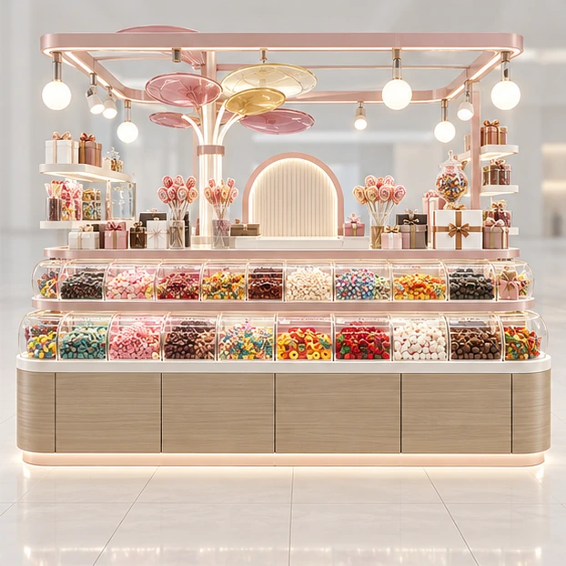 Gift Candy Kiosk with Wrapping Counter customer-facing service and display view