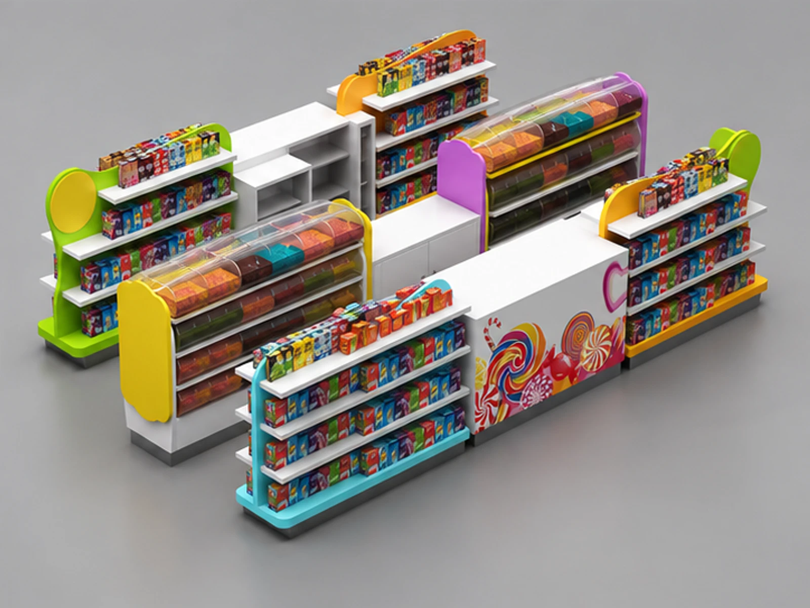 Good finishing Candy Stall Snacks Retail Food Kiosk Design staff-side equipment and storage view