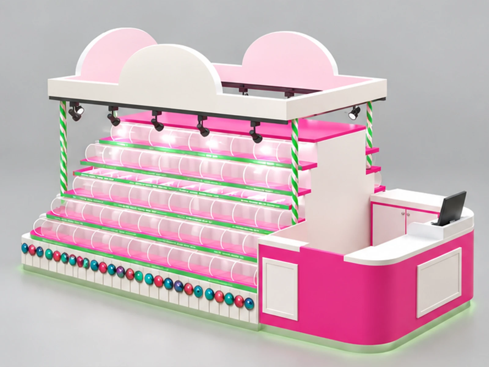 Lovely Candy Kiosk & Sweets Display Showcase with Professional Design in Retail Store for Sale main three-quarter view