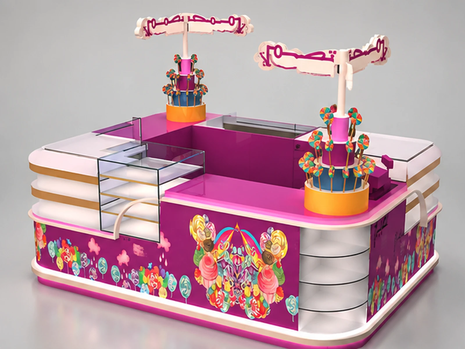 Most popular candies display kiosk | sweet design for a candy stand main three-quarter view