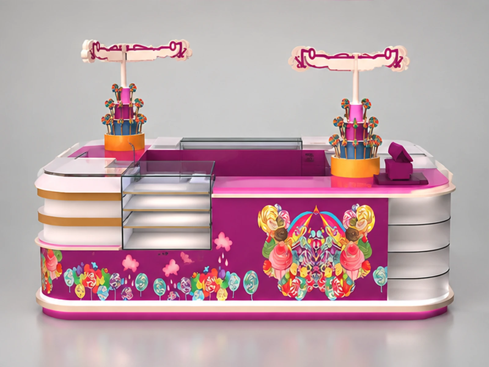 Most popular candies display kiosk | sweet design for a candy stand customer-facing service and display view