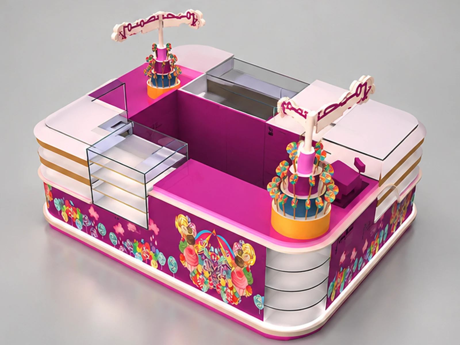 Most popular candies display kiosk | sweet design for a candy stand staff-side equipment and storage view