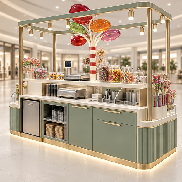 Pick-and-Mix Candy Kiosk with Clear Modular Bins operator-side equipment, access, and storage view
