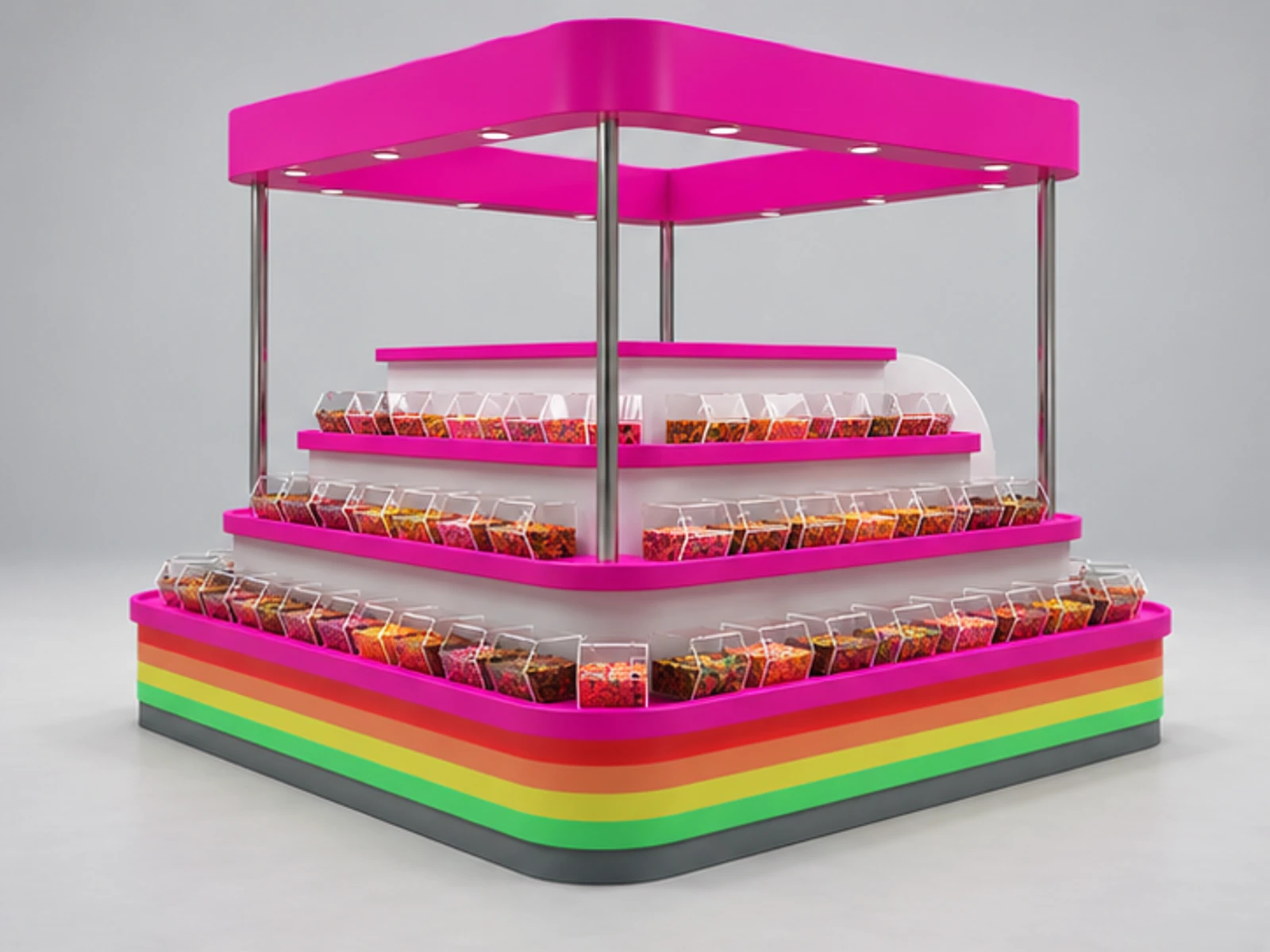 Pink Sweet Display Booth Unique Candy Kiosk Furniture main three-quarter view