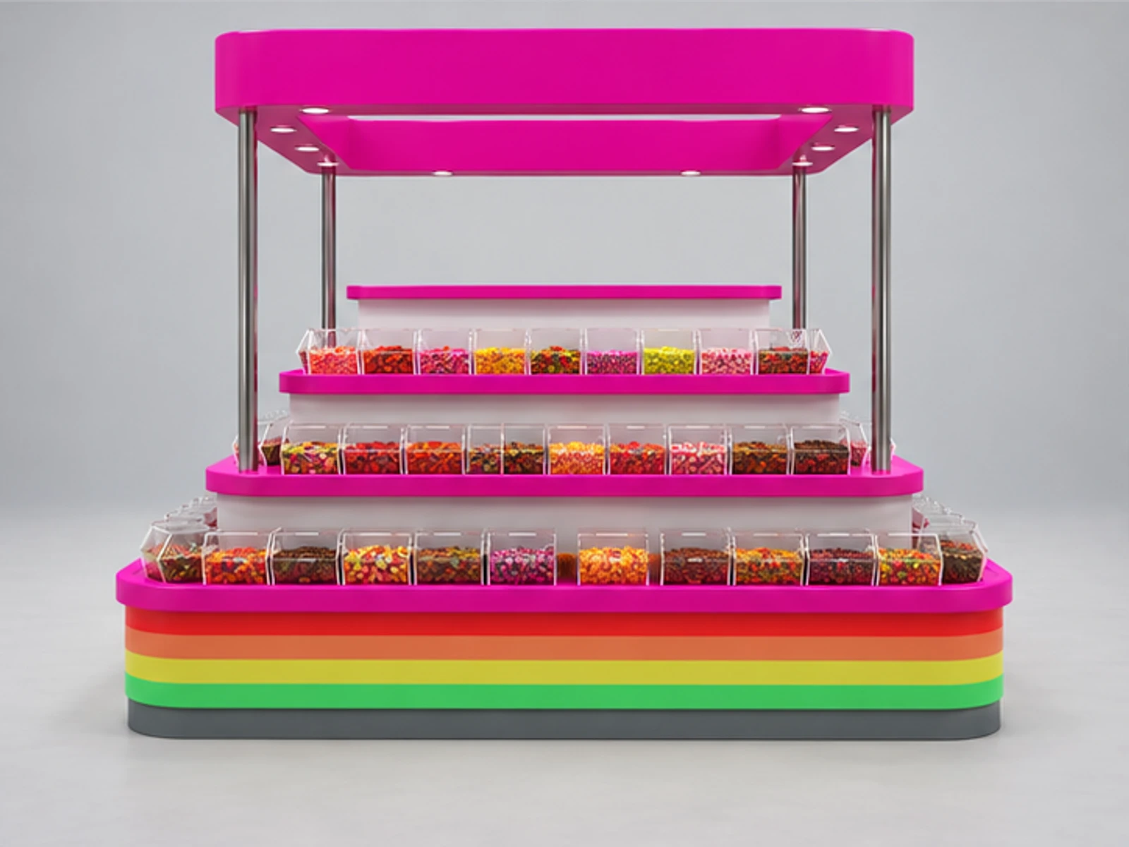 Pink Sweet Display Booth Unique Candy Kiosk Furniture customer-facing service and display view