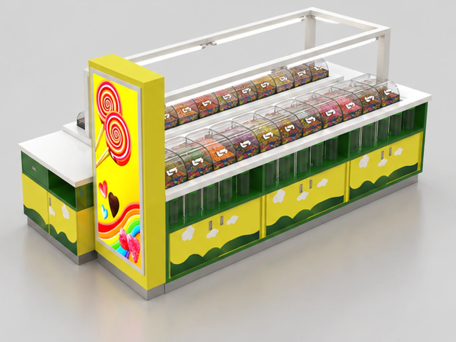 South Africa display candies kiosk in the mall for sale staff-side equipment and storage view