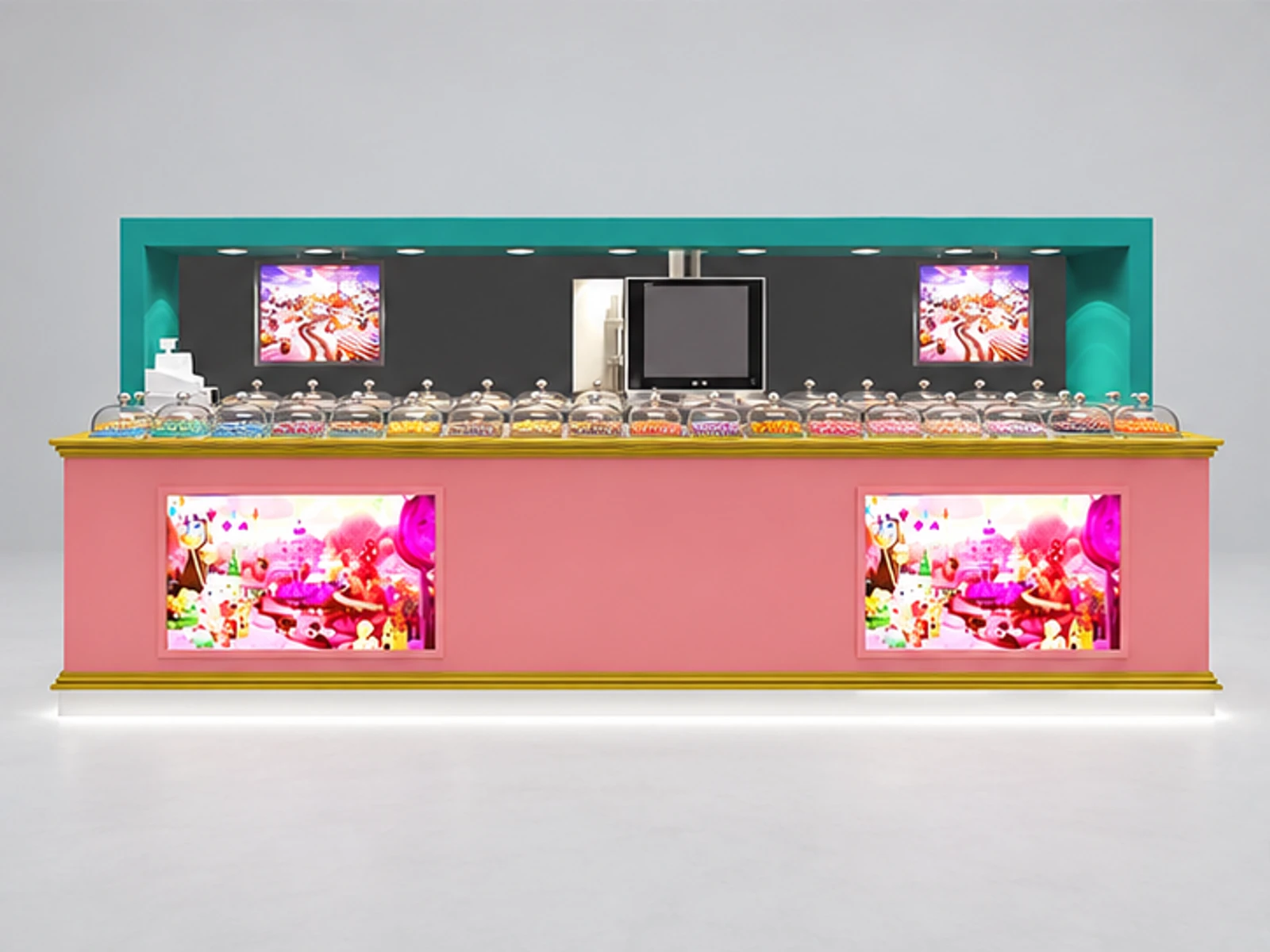 Useful candy kiosk portable sweet food booth retail candy counter in mall for sale customer-facing service and display view