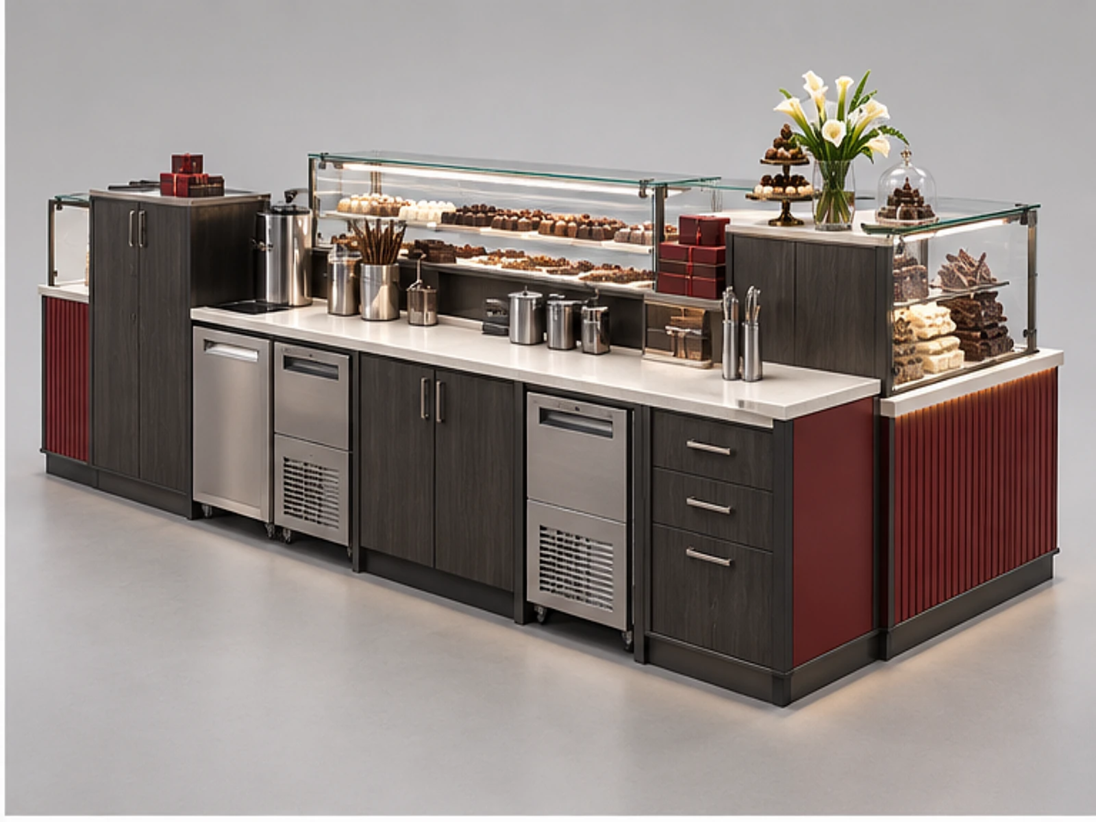 Artisan Chocolate Booth with Temperature-Controlled Case opposite angle showing overall kiosk layout