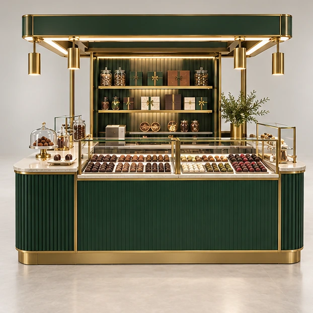 Artisan Truffle Kiosk with Sampling Counter customer-facing service and display view