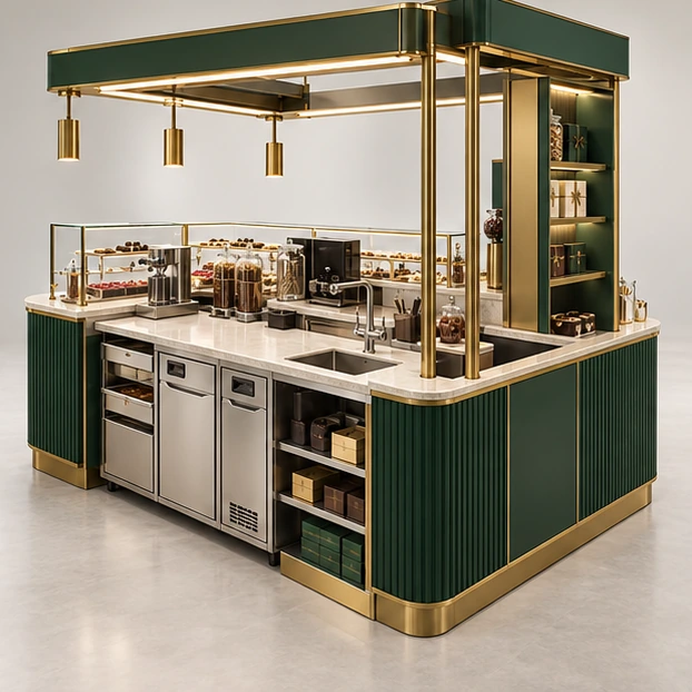 Artisan Truffle Kiosk with Sampling Counter operator-side equipment, access, and storage view