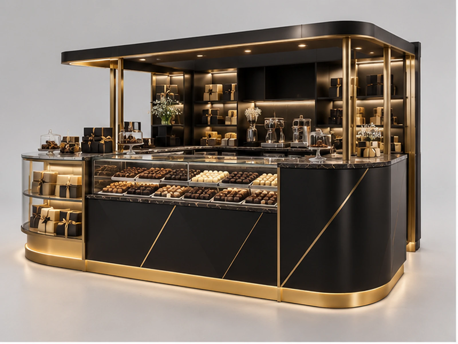 Black Gold Chocolate Booth for Premium Malls main three-quarter product view
