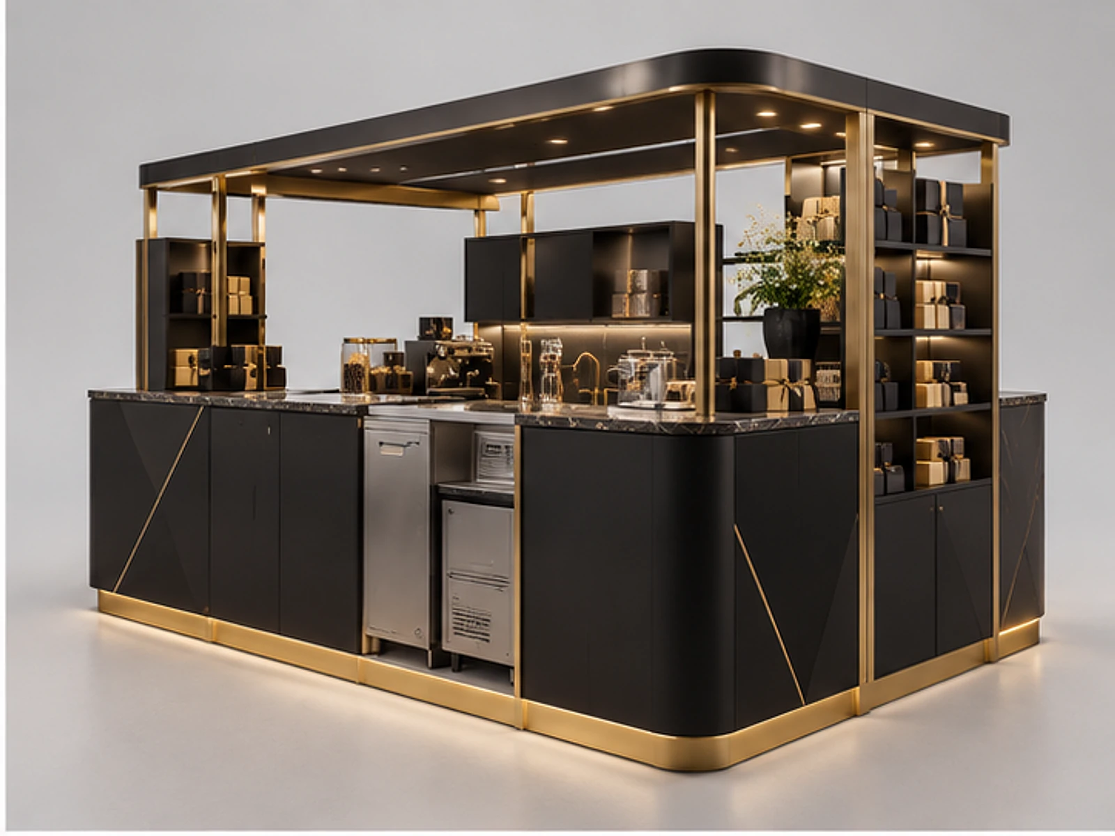 Black Gold Chocolate Booth for Premium Malls opposite angle showing overall kiosk layout