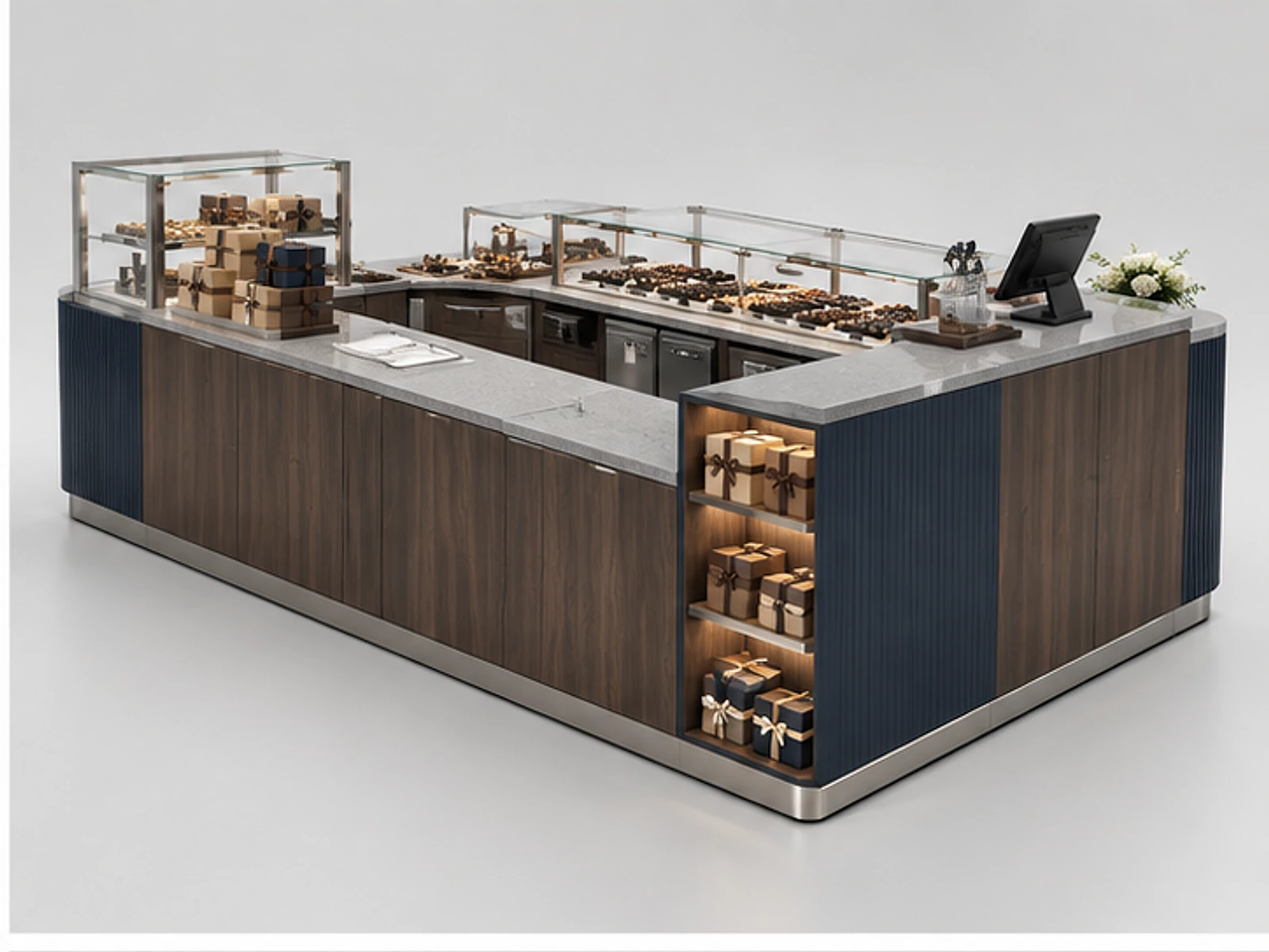 Boutique Chocolate Counter with Secure Storage opposite angle showing overall kiosk layout
