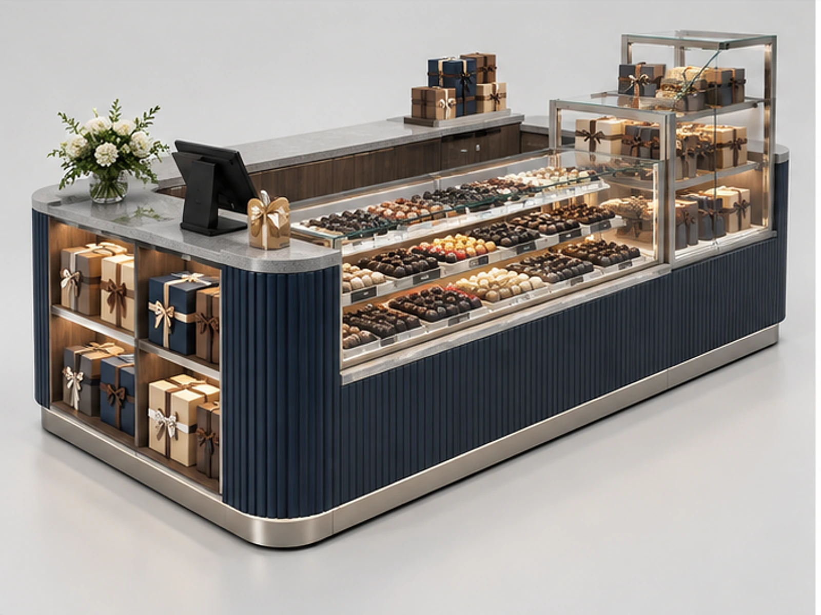 Boutique Chocolate Counter with Secure Storage customer-facing display and service counter