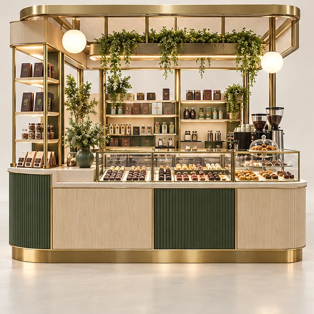 Chocolate and Coffee Kiosk with Shared Checkout customer-facing service and display view