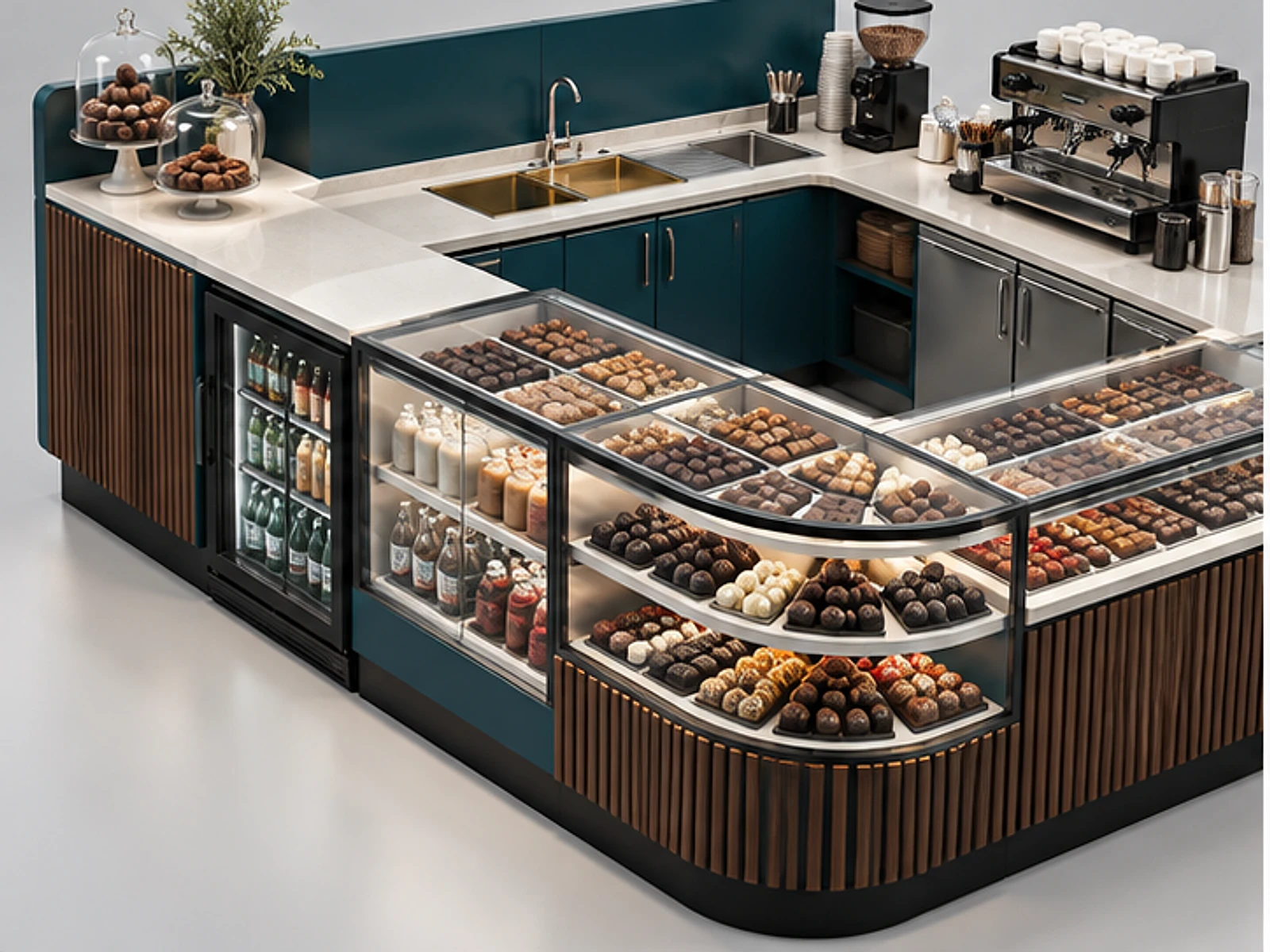 Chocolate Dessert Kiosk with Beverage Station customer-facing display and service counter