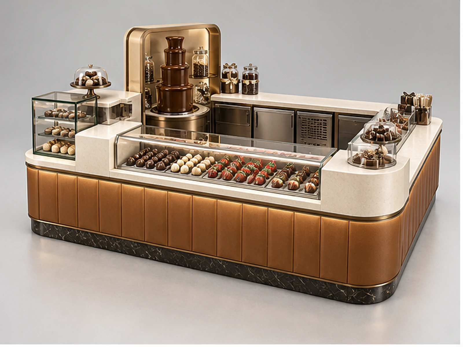 Chocolate Fountain Kiosk with Service Counter main three-quarter product view