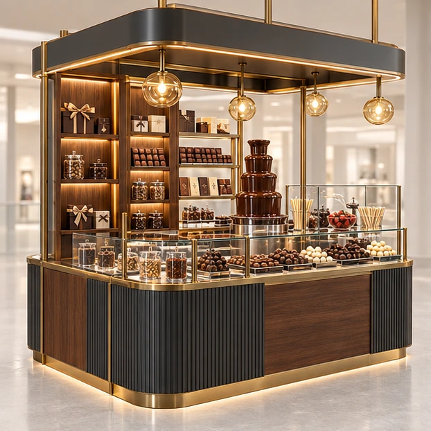 Chocolate Fountain Kiosk with Splash-Protected Worktop main three-quarter product rendering