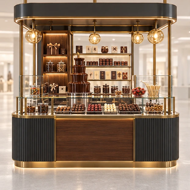 Chocolate Fountain Kiosk with Splash-Protected Worktop customer-facing service and display view